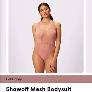 Parade Showoff Mesh Bodysuit, size small, hot honey pink, NWOT